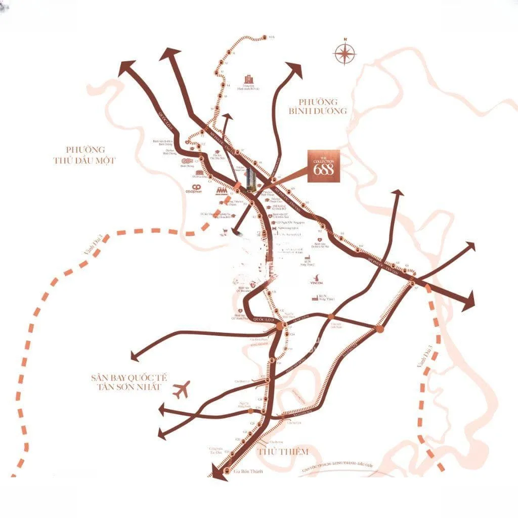 Bản đồ vị trí The Collection 688 trên Quốc lộ 13, gần tuyến Metro số 2 và trung tâm Thuận Giao.