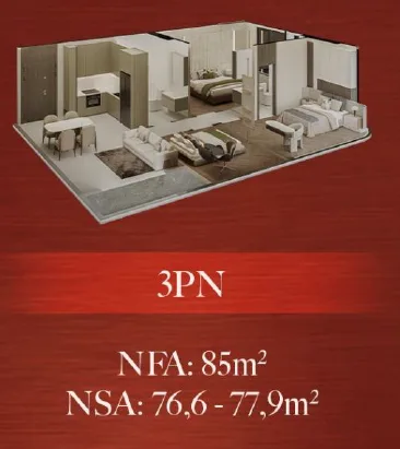 Mặt bằng căn 3PN dự án The Collection 688, minh họa bố trí không gian căn hộ.